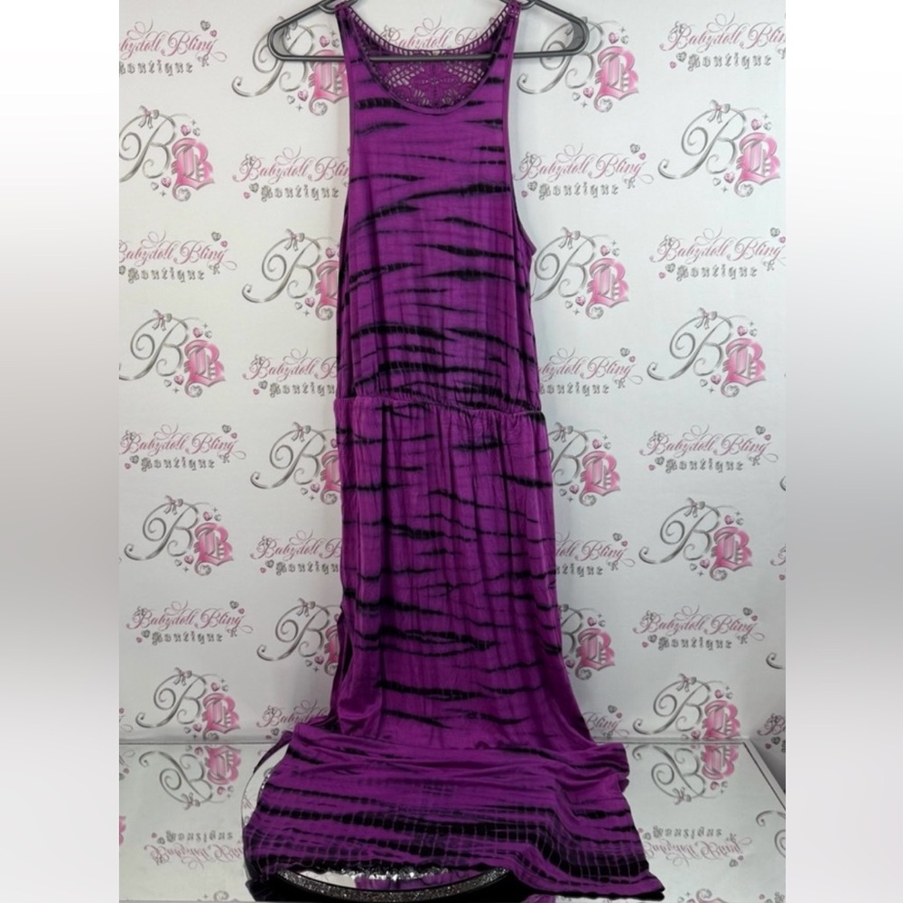 Buffalo David Bitton dress long maxi zebra tie dye Purple lace Black Garment